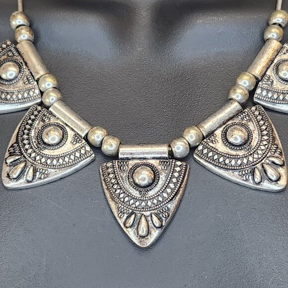 Bold Tribal Statement Necklace – Antique Silver Tone - Picture 4 of 11